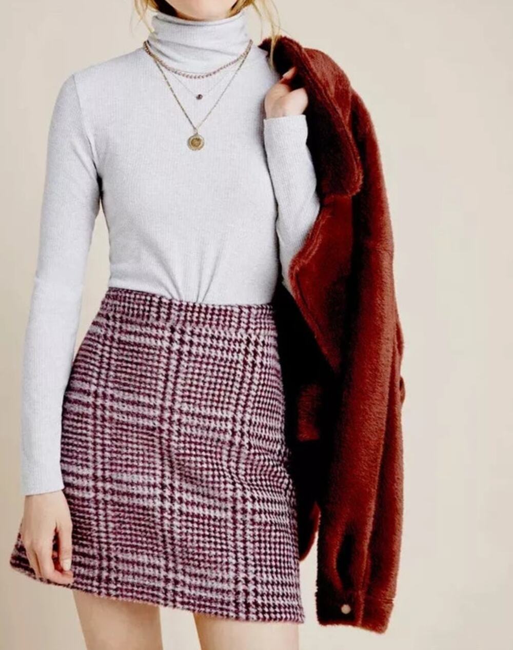 Anthropologie Maeve Gregoria Textured Houndstooth Mini Skirt Size XS